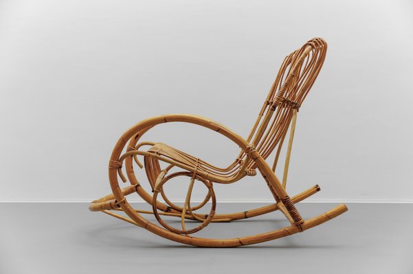 Mid-Century Modern Rattan and Bamboo Rocking Chair, 1960s-KQB-2027211