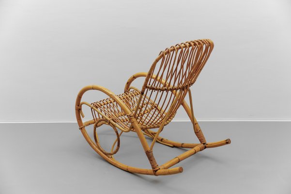 Mid-Century Modern Rattan and Bamboo Rocking Chair, 1960s-KQB-2027211