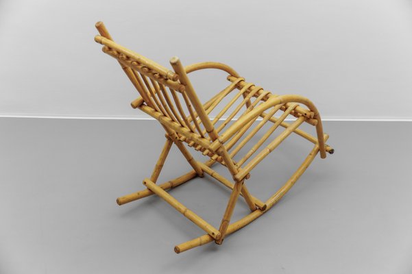 Mid-Century Modern Rattan and Bamboo Rocking Chair, 1960s-KQB-2027820