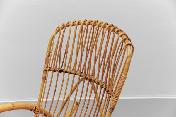 Mid-Century Modern Rattan and Bamboo Rocking Chair, 1960s-KQB-2027211