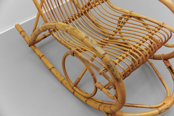 Mid-Century Modern Rattan and Bamboo Rocking Chair, 1960s-KQB-2027159