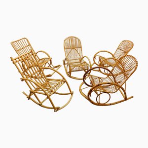 Mid-Century Modern Rattan and Bamboo Rocking Chair, 1960s-KQB-2027211