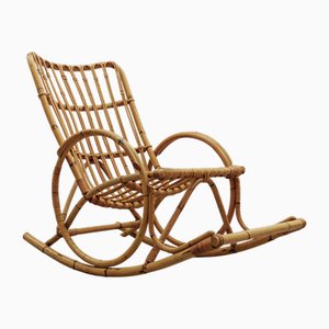 Mid-Century Modern Rattan and Bamboo Rocking Chair, 1960s-KQB-2027187