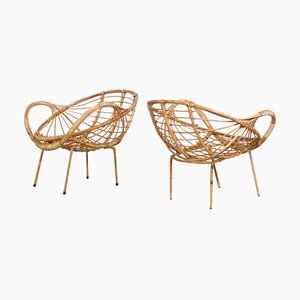 Mid-Century Modern Rattan and Metal Armchairs, 1960s, Set of 2-QT-1263477