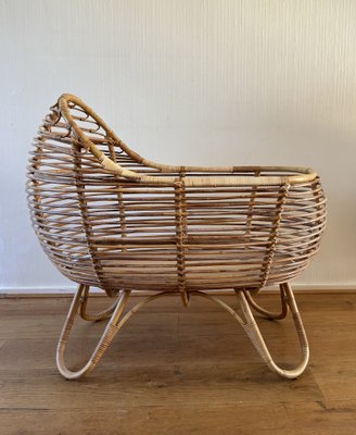 Mid-Century Modern Rattan Baby Crib, 1960s-LL-2041039