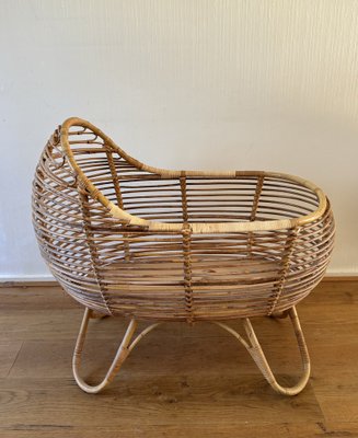 Mid-Century Modern Rattan Baby Crib, 1960s-LL-2041039