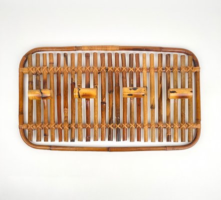 Mid-Century Modern Rattan & Bamboo Coat Rack Stand, Italy, 1960s-LYQ-1171323