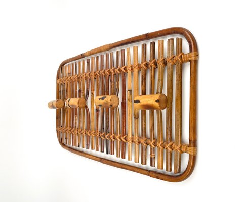 Mid-Century Modern Rattan & Bamboo Coat Rack Stand, Italy, 1960s-LYQ-1171323