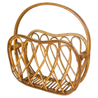 Mid-Century Modern Rattan Wicker Magazine Rack, Italy, 1960s-UR-1780816