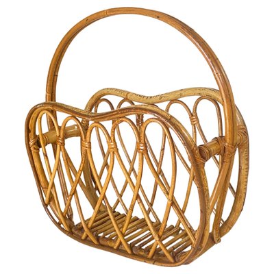 Mid-Century Modern Rattan Wicker Magazine Rack, Italy, 1960s-UR-1780816