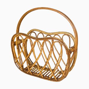 Mid-Century Modern Rattan Wicker Magazine Rack, Italy, 1960s-UR-1780816