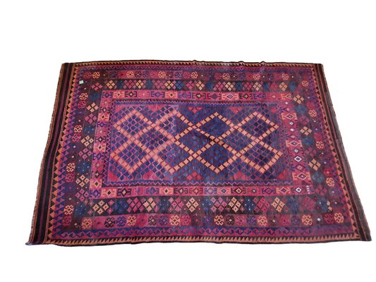 Mid-Century Modern Red and Blue Colors Kilim Rug-TCS-1397764