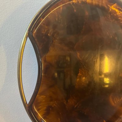 Mid-Century Modern Round Brass and Faux Tortoise Acrylic Glass Tray from Guzzini, 1970s-NMK-1786301