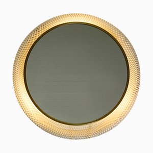 Mid-Century Modern Round Illuminated Wall Mirror with Expanded White Metal Frame-RR-975721