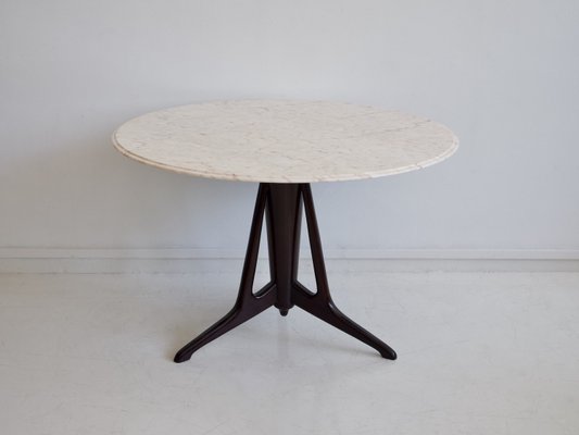 Mid-Century Modern Round Marble and Ebonized Wood Dining Table attributed to Ico Parisi, 1950s-ZYF-2033746