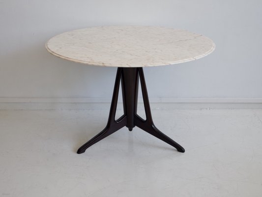 Mid-Century Modern Round Marble and Ebonized Wood Dining Table attributed to Ico Parisi, 1950s-ZYF-2033746