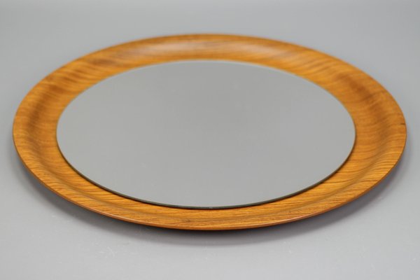 Mid-Century Modern Round Plywood Frame Wall Mirror, 1960s-KEG-1772939