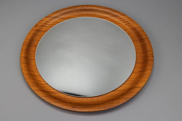 Mid-Century Modern Round Plywood Frame Wall Mirror, 1960s-KEG-1772939