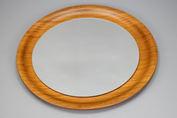 Mid-Century Modern Round Plywood Frame Wall Mirror, 1960s-KEG-1772939