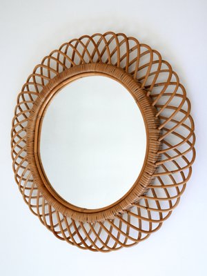 Mid-Century Modern Round Rattan & Bamboo Wall Mirror, Italy, 1960s-WPT-1078300