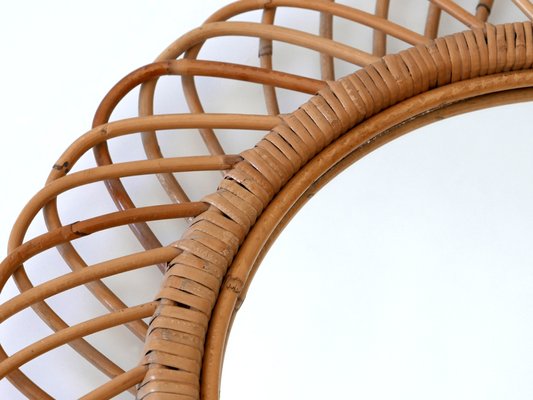 Mid-Century Modern Round Rattan & Bamboo Wall Mirror, Italy, 1960s-WPT-1078300