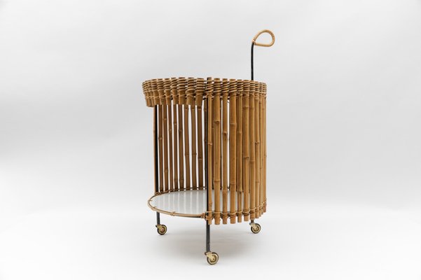 Mid-Century Modern Round Serving Cart in Bamboo and Metal, 1960s-KQB-1741755