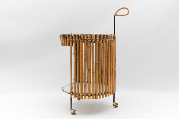 Mid-Century Modern Round Serving Cart in Bamboo and Metal, 1960s-KQB-1741755