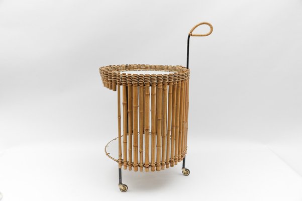 Mid-Century Modern Round Serving Cart in Bamboo and Metal, 1960s-KQB-1741755