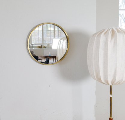 Mid-Century Modern Rounded Brass Mirror attributed to Glasmäster in Markaryd, Sweden, 1960s-UYK-1750815