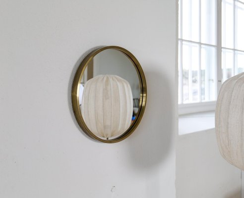 Mid-Century Modern Rounded Brass Mirror attributed to Glasmäster in Markaryd, Sweden, 1960s-UYK-1750815