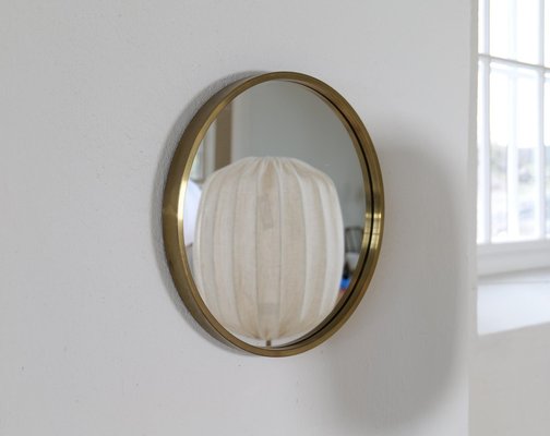 Mid-Century Modern Rounded Brass Mirror attributed to Glasmäster in Markaryd, Sweden, 1960s-UYK-1750815