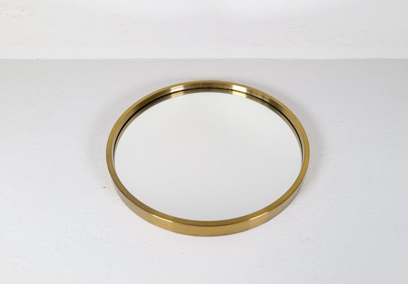 Mid-Century Modern Rounded Brass Mirror attributed to Glasmäster in Markaryd, Sweden, 1960s-UYK-1750815