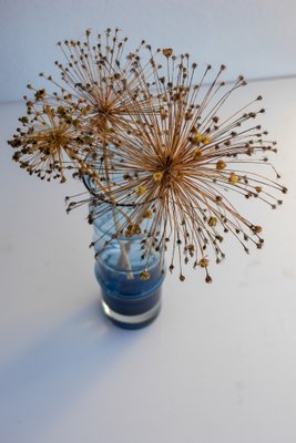 Mid-Century Modern Scandinavian Large Blue Bamboo Glass Vase by Borgström Åseda, Sweden-JIE-2042164