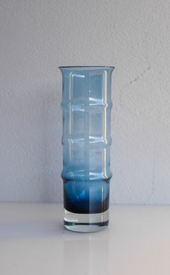 Mid-Century Modern Scandinavian Large Blue Bamboo Glass Vase by Borgström Åseda, Sweden-JIE-2042164