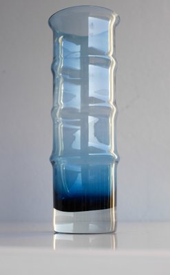 Mid-Century Modern Scandinavian Large Blue Bamboo Glass Vase by Borgström Åseda, Sweden-JIE-2042164