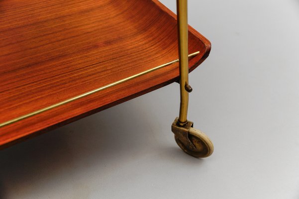 Mid-Century Modern Serving Cart in Teak and Brass with Removable Tray, 1950s-KQB-2027990