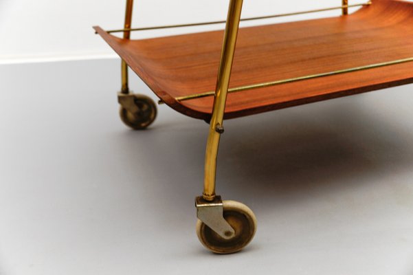 Mid-Century Modern Serving Cart in Teak and Brass with Removable Tray, 1950s-KQB-2027990