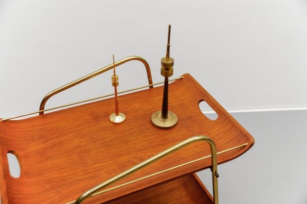 Mid-Century Modern Serving Cart in Teak and Brass with Removable Tray, 1950s-KQB-2027990