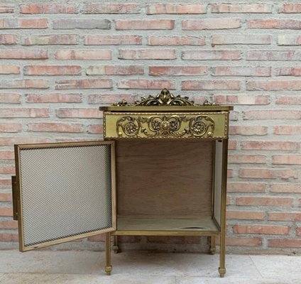 Mid-Century Modern Single Bronze Vitrine Nightstand with Glass Door and Drawer, 1930s-NOU-699347