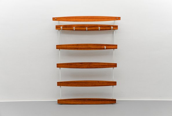 Mid-Century Modern Slats Wall Coat Rack with White Hooks, 1960s-KQB-2028008