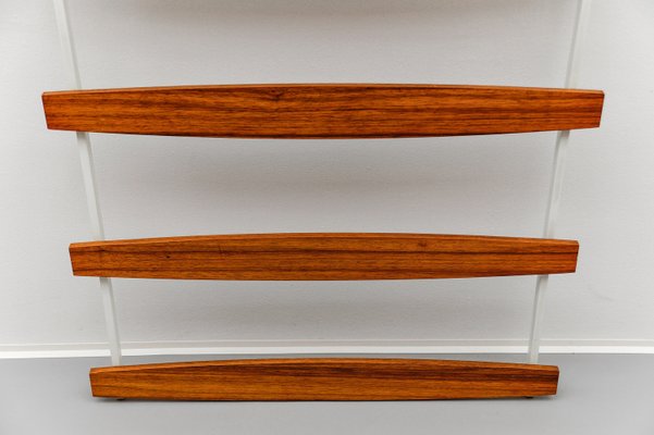 Mid-Century Modern Slats Wall Coat Rack with White Hooks, 1960s-KQB-2028008