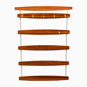 Mid-Century Modern Slats Wall Coat Rack with White Hooks, 1960s-KQB-2028008