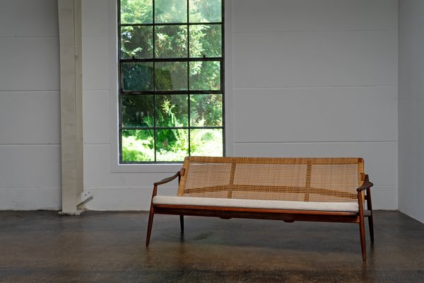 Mid-Century Modern Sofa in Teak and Cane by Hartmut Lohmeyer for Wilkhahn, 1950s-AO-2028321