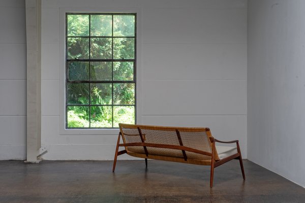 Mid-Century Modern Sofa in Teak and Cane by Hartmut Lohmeyer for Wilkhahn, 1950s-AO-2028321