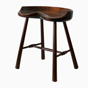 Mid-Century Modern Solid Wood Stool, Germany, 1950s-WPT-1360255