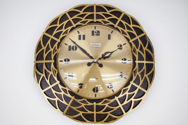 Mid-Century Modern Spider Web Wall Clock in Brass from Pallas, 1960s-KQB-1175254