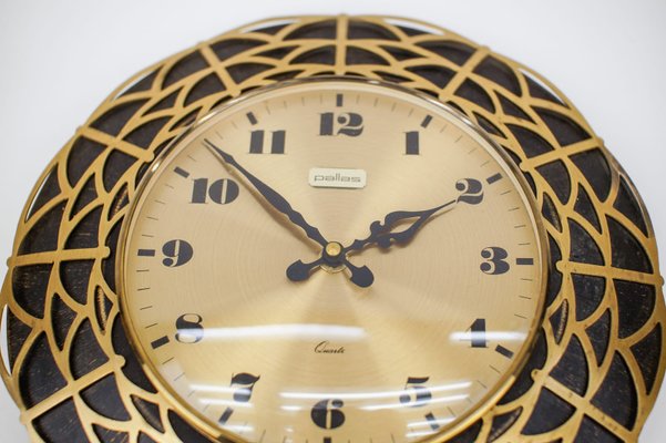 Mid-Century Modern Spider Web Wall Clock in Brass from Pallas, 1960s-KQB-1175254