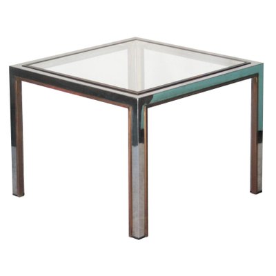 Mid-Century Modern Square Steel & Brass Side Table, France, 1970-UZ-863047