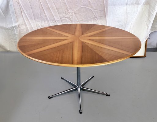 Mid-Century Modern Starburst Round Living Room Table in Walnut & Chrome, Germany, 1960s-PBW-1821280