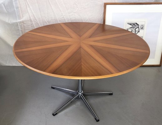 Mid-Century Modern Starburst Round Living Room Table in Walnut & Chrome, Germany, 1960s-PBW-1821280